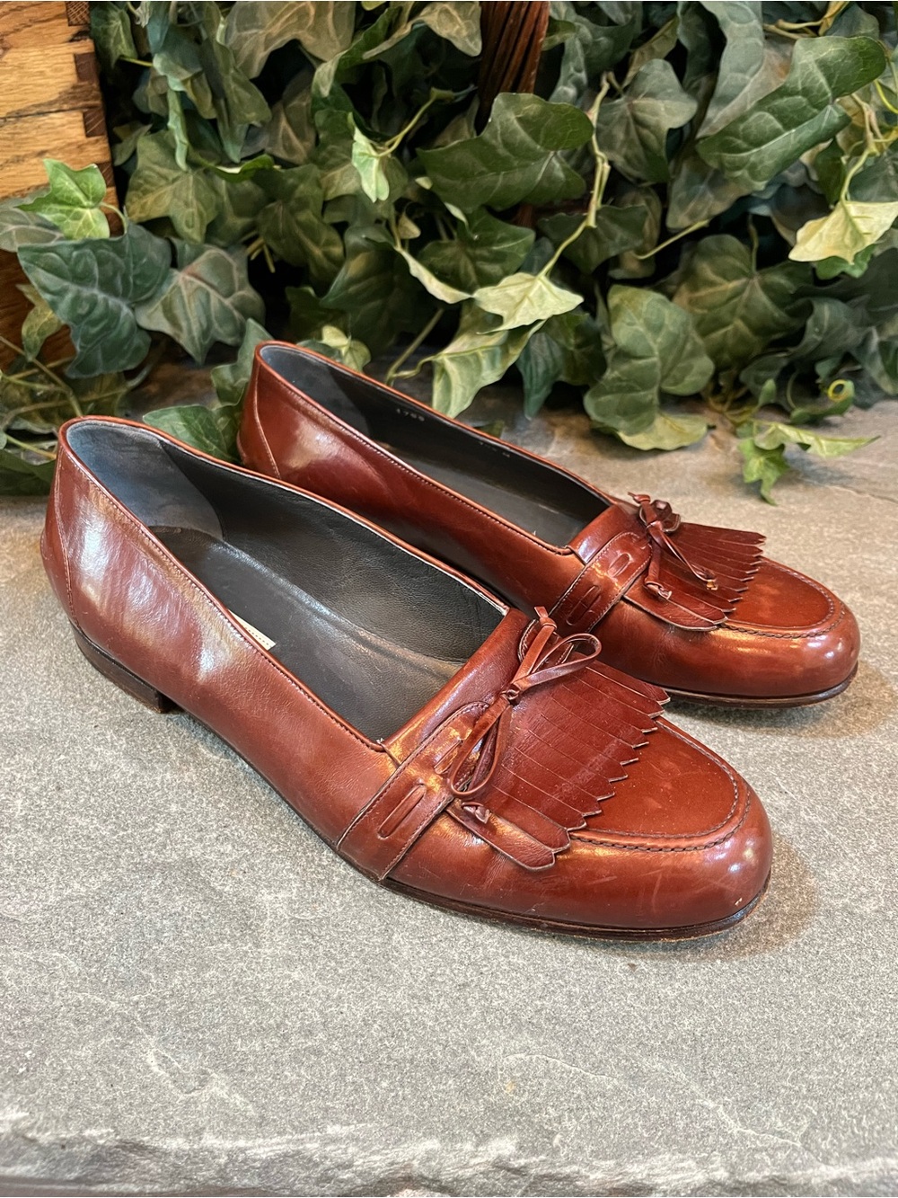 Bragano by Cole Haan Vintage Shoes Women's 10.5 M Kiltie Bow Brown Italy Slip On